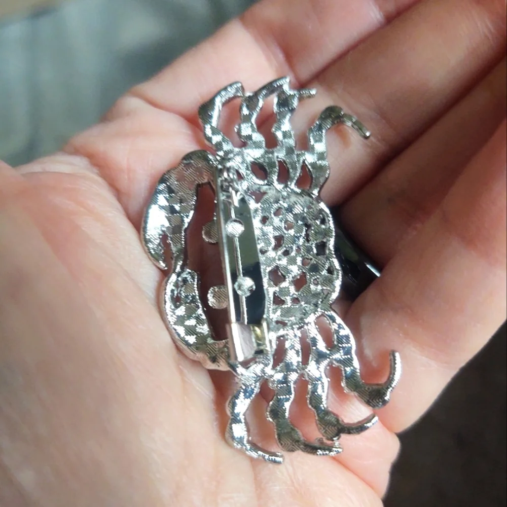 Elegant Silver and Blue Crab Brooch